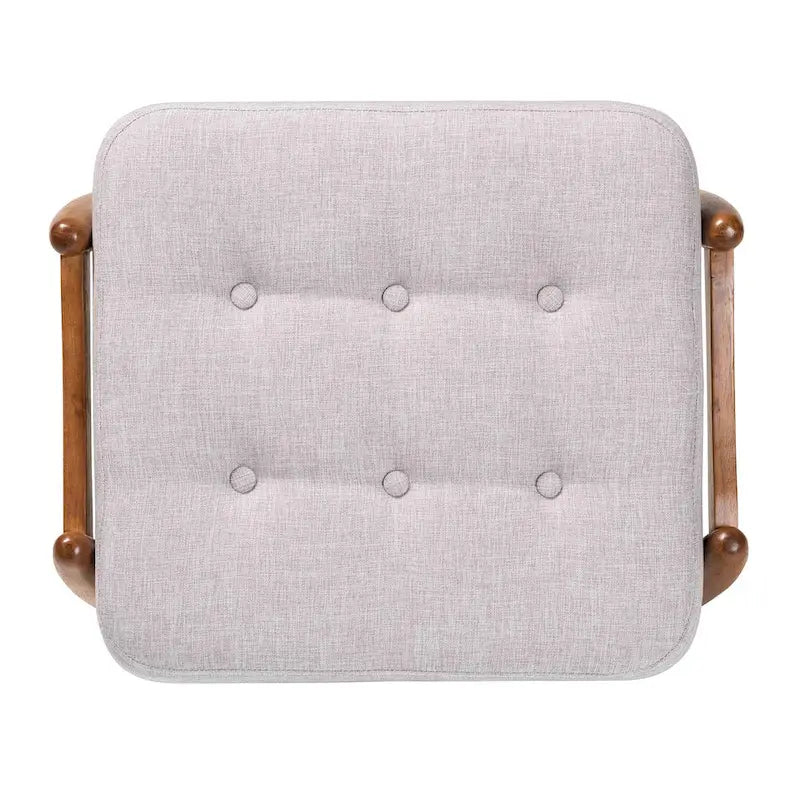 Repose-pieds ottoman en tissu gris foncé et bois finition noyer