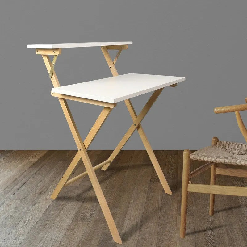 Bureau de travail pliable pour ordinateur portable en bois massif à 2 niveaux