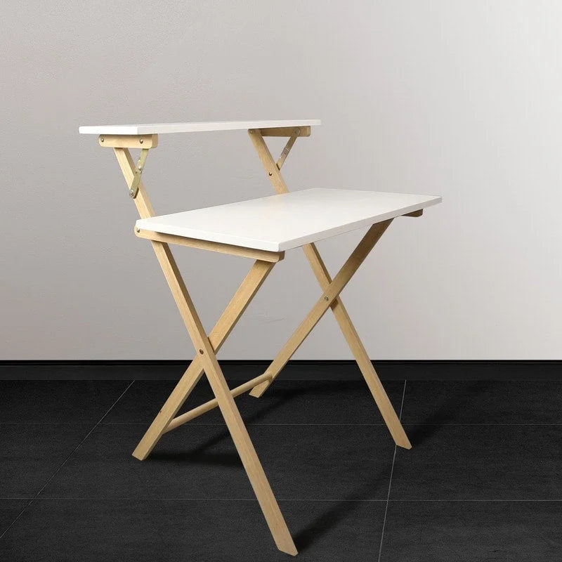 Bureau de travail pliable pour ordinateur portable en bois massif à 2 niveaux