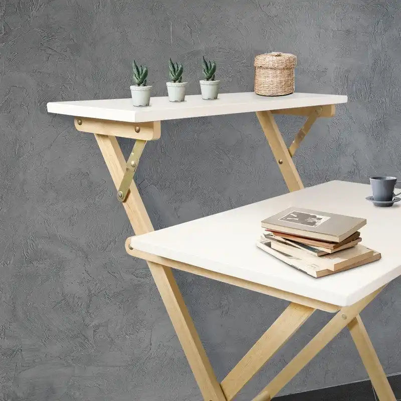 Bureau de travail pliable pour ordinateur portable en bois massif à 2 niveaux