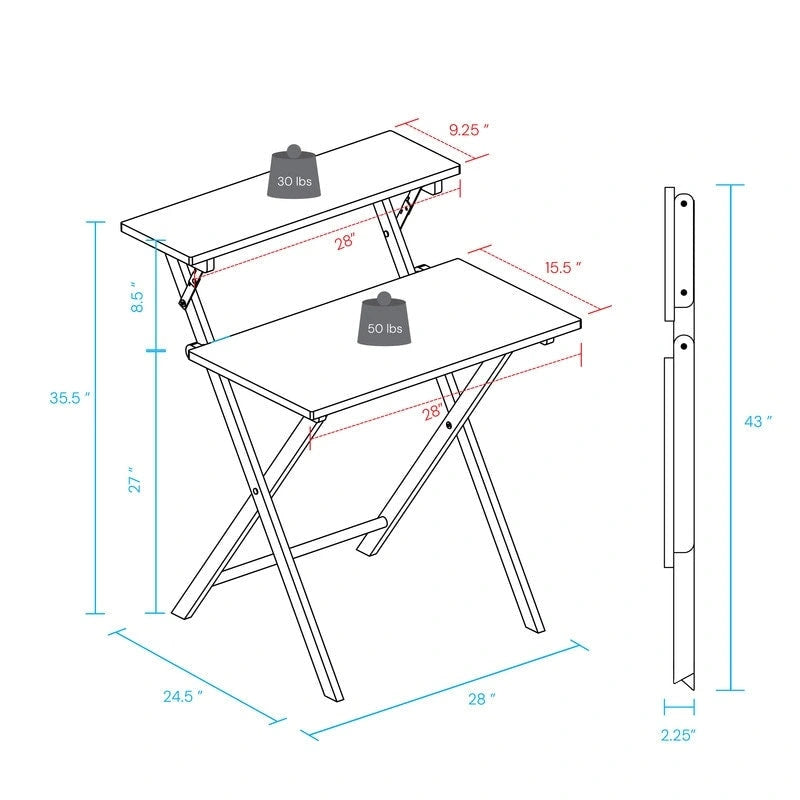Bureau de travail pliable pour ordinateur portable en bois massif à 2 niveaux