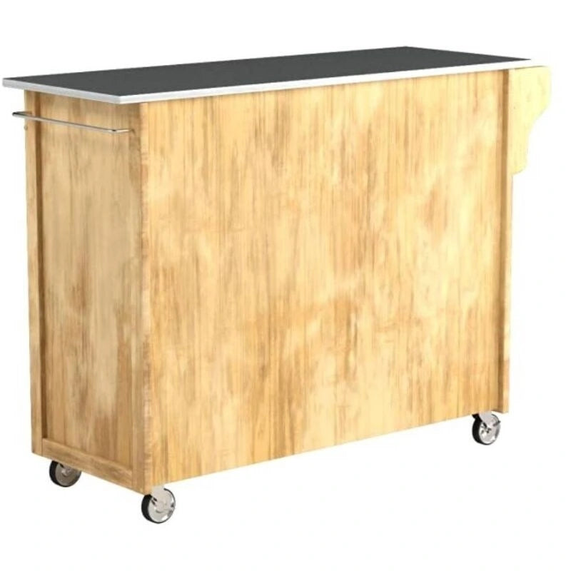 Îlot de cuisine mobile en bois avec dessus en acier inoxydable et roulettes - 48-3/4 po L * 17-3/4 po P * 35 po H