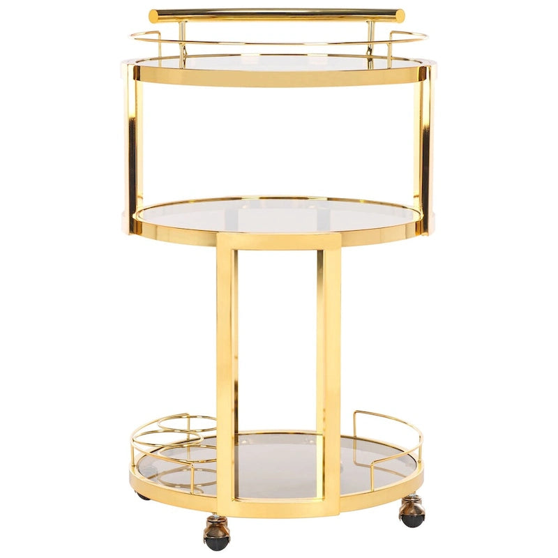 Desserte de bar ronde à 3 niveaux - Or / Thé - 22,1 x 19,7 x 34,3 - 22 larg. x 20 prof. x 34 haut.