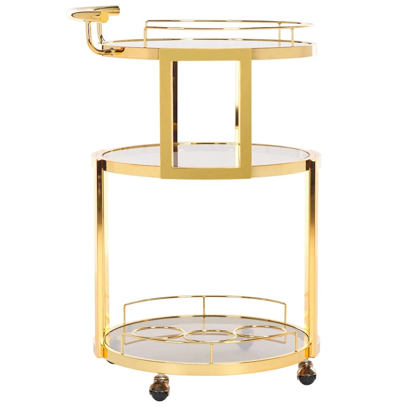 Desserte de bar ronde à 3 niveaux - Or / Thé - 22,1 x 19,7 x 34,3 - 22 larg. x 20 prof. x 34 haut.