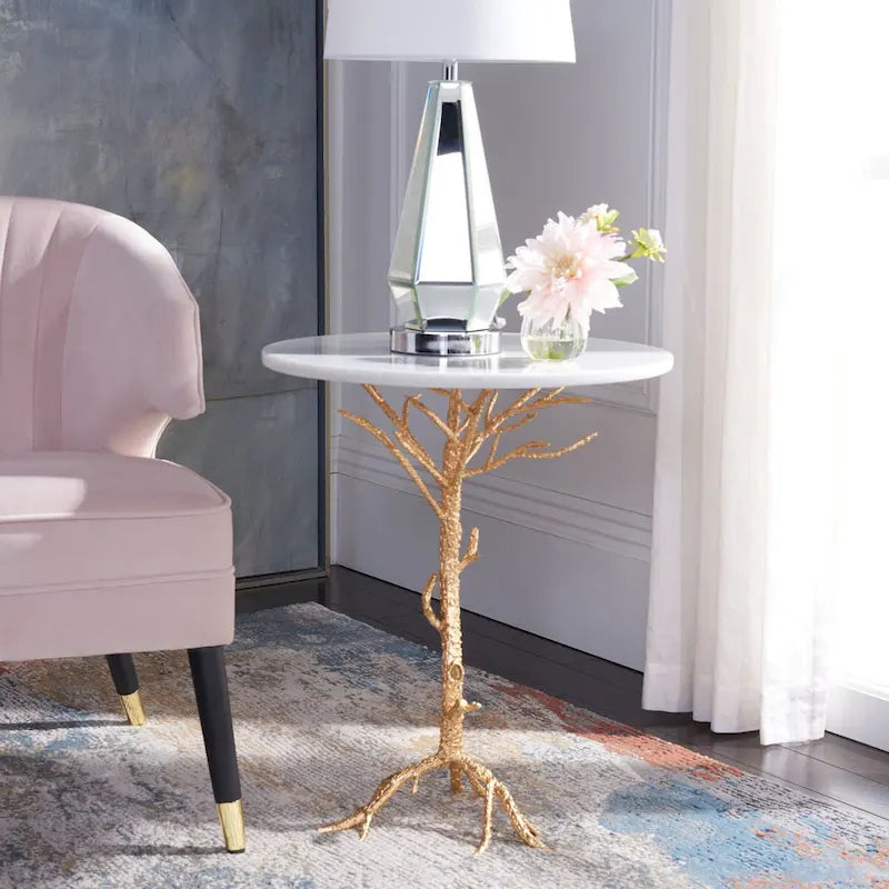 SAFAVIEH Ailene Hidden Treasures White Granite Brass Accent Table - 20 x 20 x 24.6 - 20Wx20Dx25H