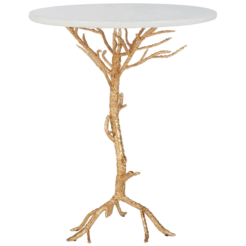 Table d'appoint en granit blanc et laiton - 20 x 20 x 24,6 - 20 larg. x 20 prof. x 25 haut.