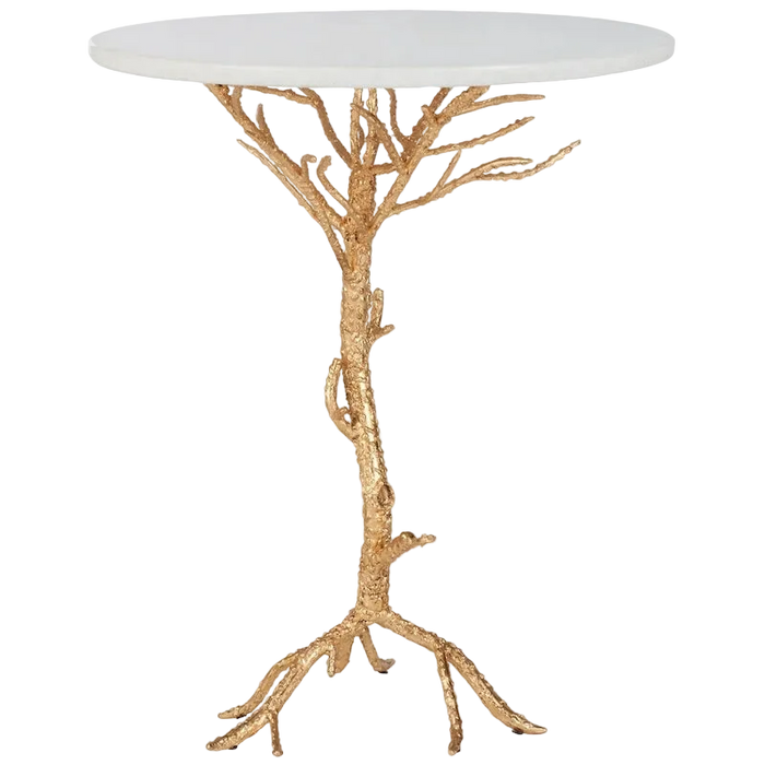 Table d'appoint en granit blanc et laiton - 20 x 20 x 24,6 - 20 larg. x 20 prof. x 25 haut.