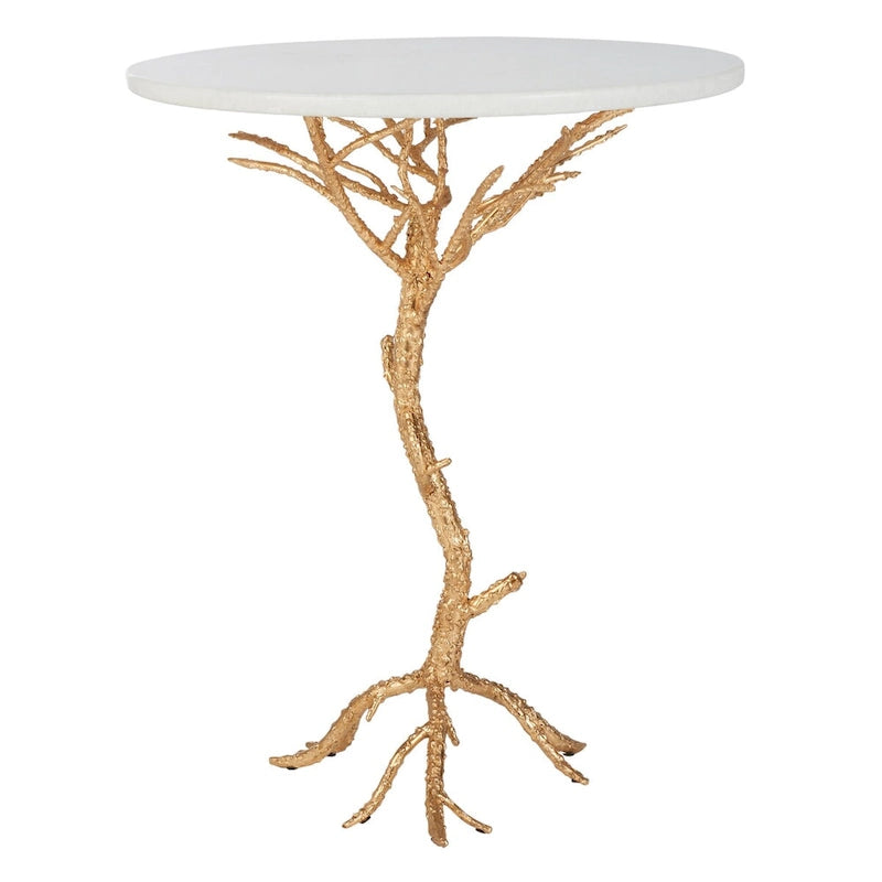 Table d'appoint en granit blanc et laiton - 20 x 20 x 24,6 - 20 larg. x 20 prof. x 25 haut.