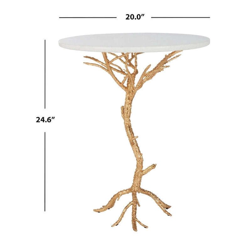 Table d'appoint en granit blanc et laiton - 20 x 20 x 24,6 - 20 larg. x 20 prof. x 25 haut.