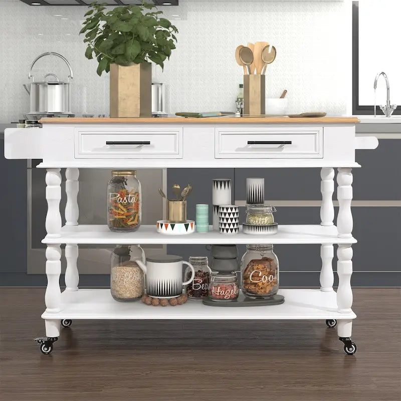 Îlot de cuisine roulant avec rangement, roulettes, porte-bouteilles et étagère à épices