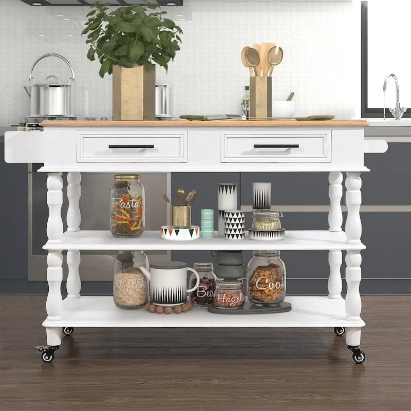 Îlot de cuisine roulant avec rangement, roulettes, porte-bouteilles et étagère à épices