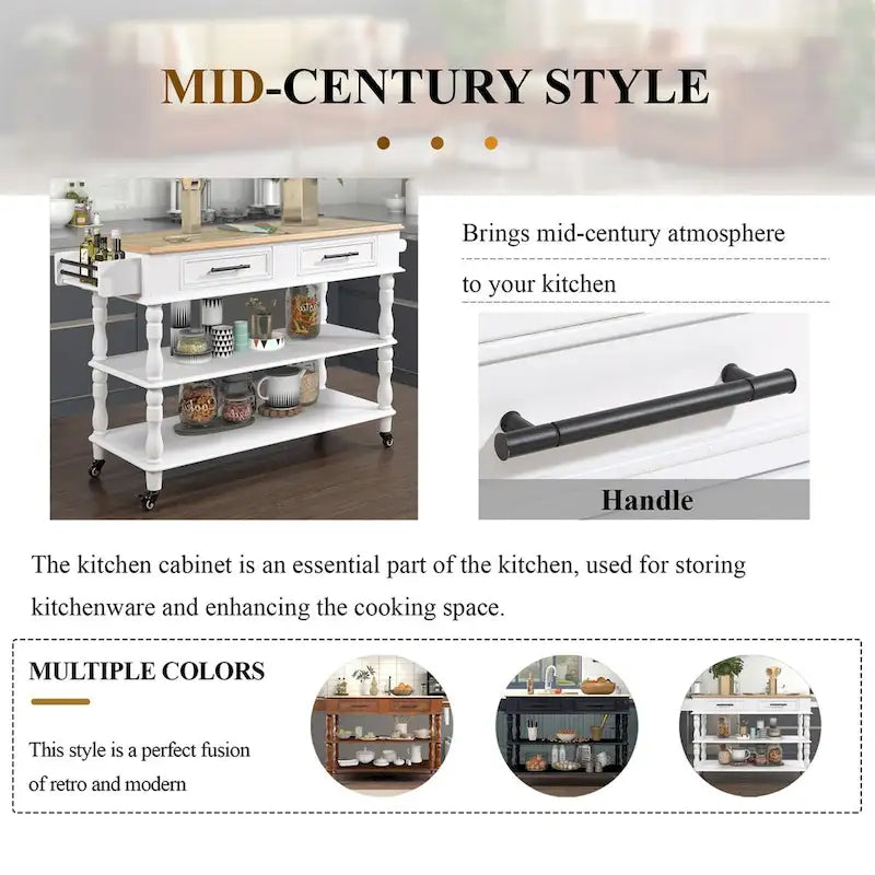 Îlot de cuisine roulant avec rangement, roulettes, porte-bouteilles et étagère à épices