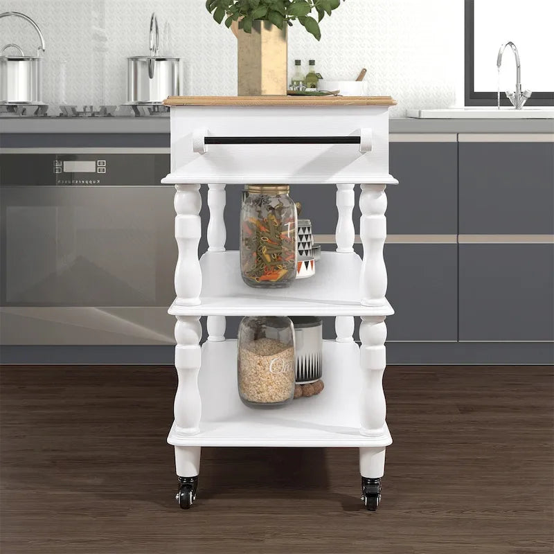 Îlot de cuisine roulant avec rangement, roulettes, porte-bouteilles et étagère à épices