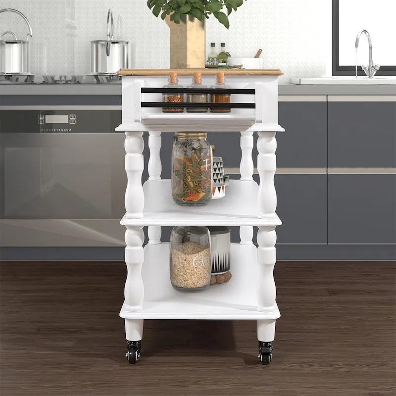 Îlot de cuisine roulant avec rangement, roulettes, porte-bouteilles et étagère à épices