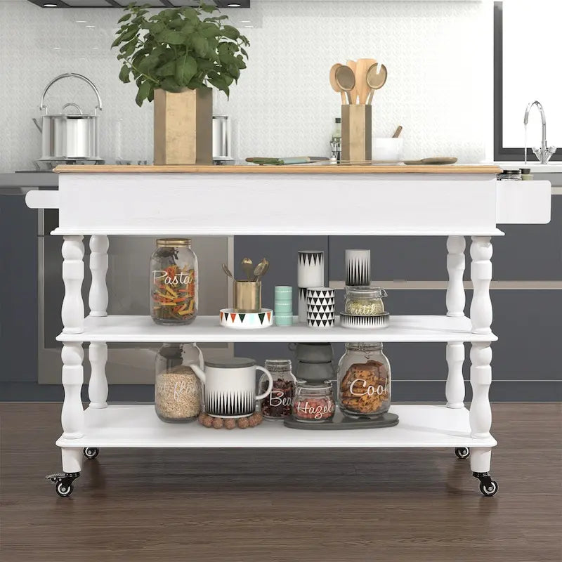 Îlot de cuisine roulant avec rangement, roulettes, porte-bouteilles et étagère à épices