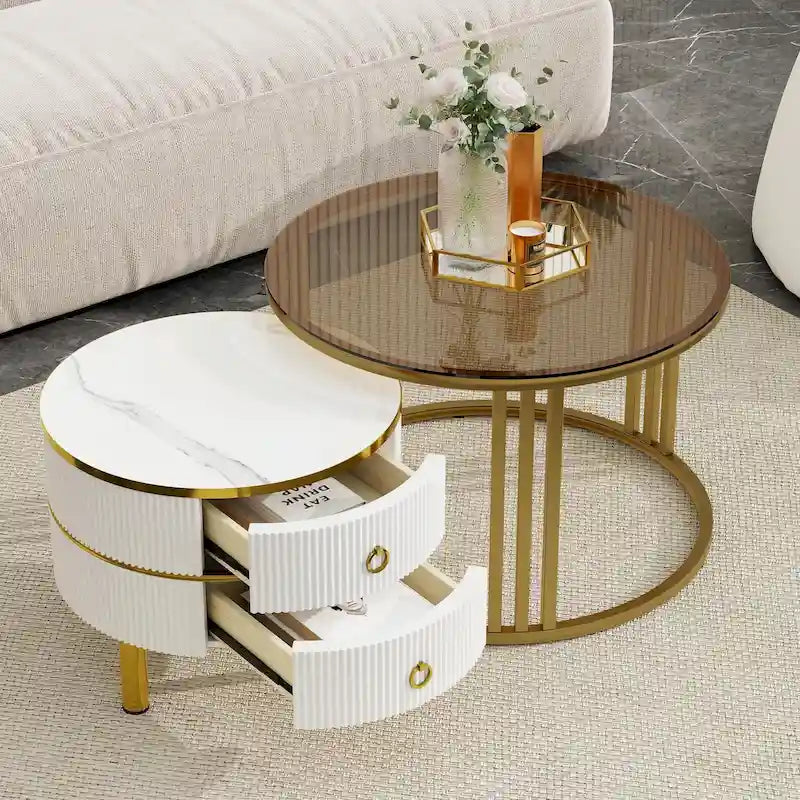 Ensemble de tables basses gigognes avec 2 tiroirs