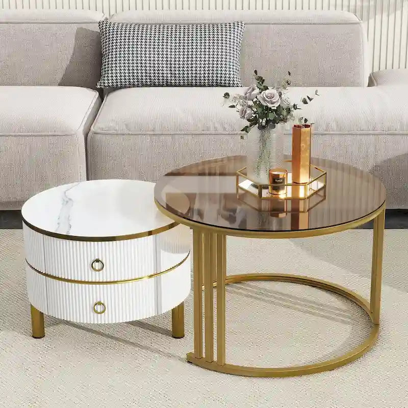 Ensemble de tables basses gigognes avec 2 tiroirs