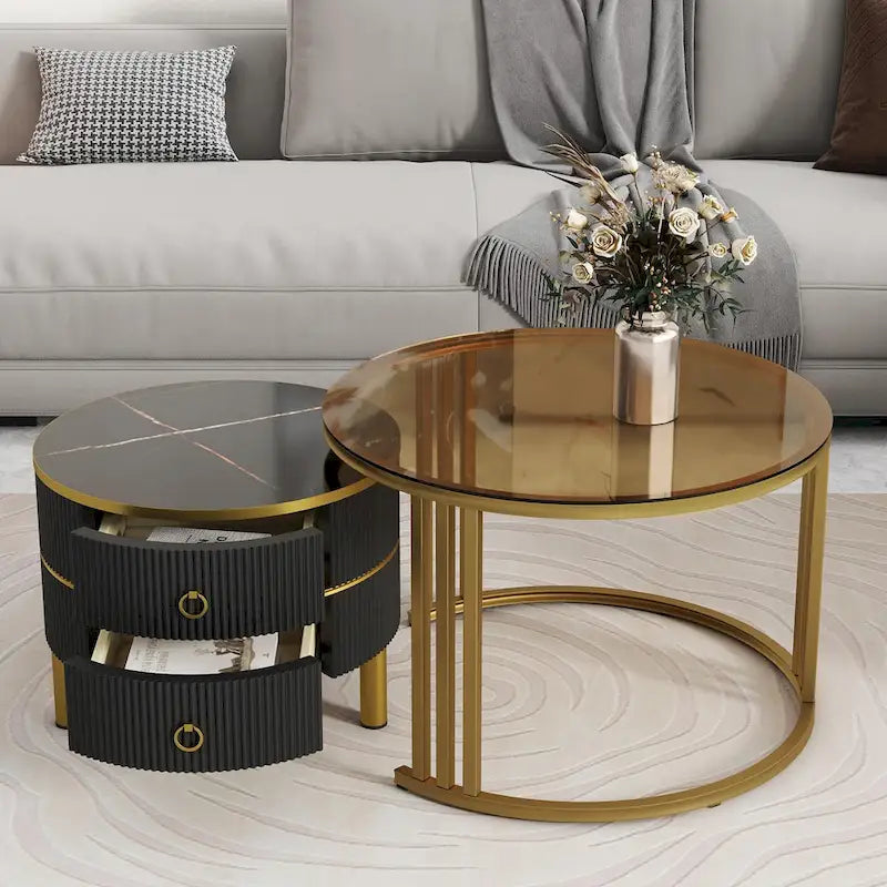 Ensemble de tables basses gigognes avec 2 tiroirs