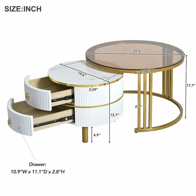 Ensemble de tables basses gigognes avec 2 tiroirs