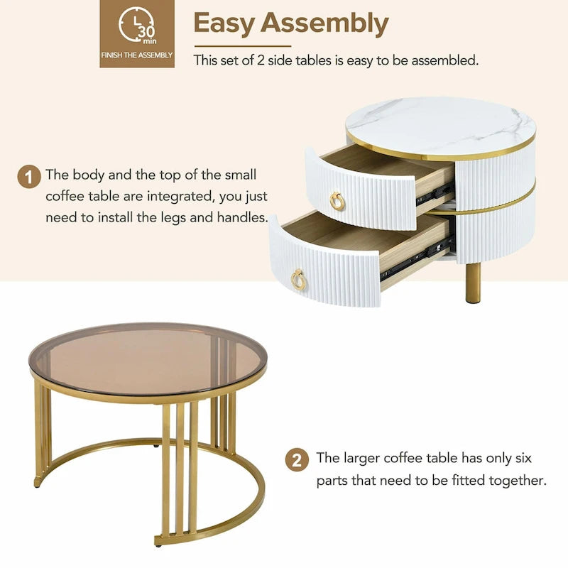 Ensemble de tables basses gigognes avec 2 tiroirs