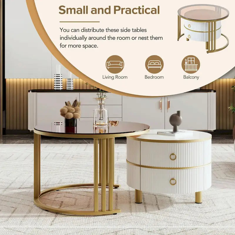 Ensemble de tables basses gigognes avec 2 tiroirs