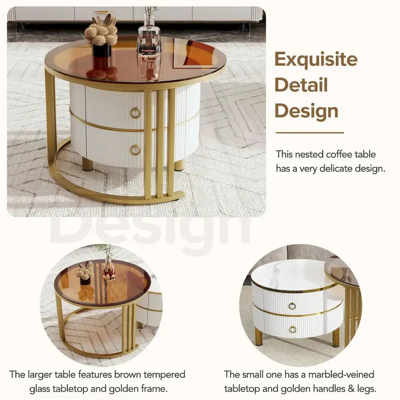 Ensemble de tables basses gigognes avec 2 tiroirs