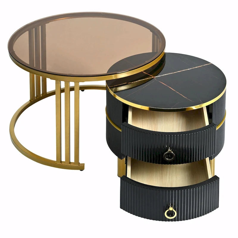 Ensemble de tables basses gigognes avec 2 tiroirs