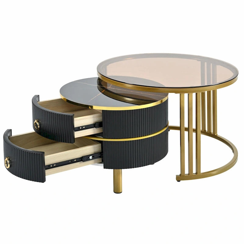 Ensemble de tables basses gigognes avec 2 tiroirs