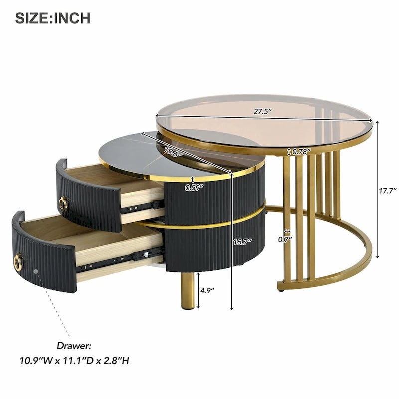 Ensemble de tables basses gigognes avec 2 tiroirs