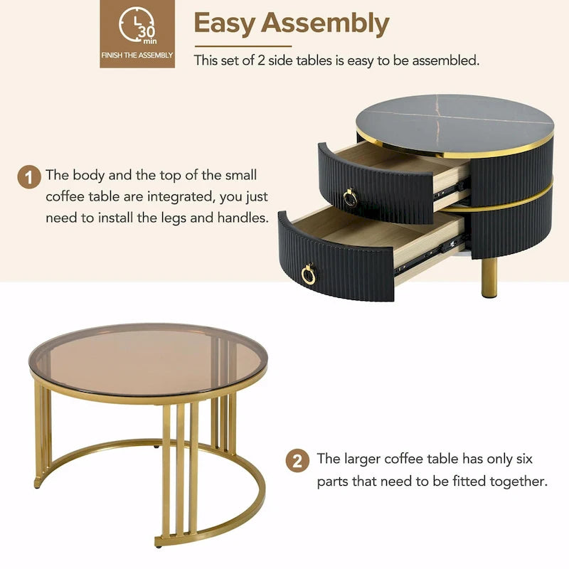 Ensemble de tables basses gigognes avec 2 tiroirs