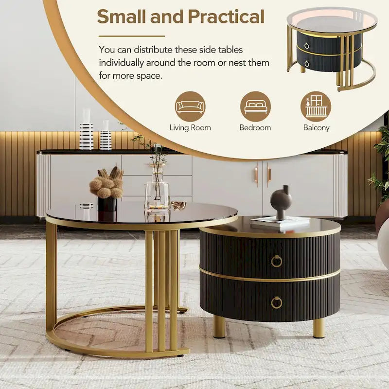 Ensemble de tables basses gigognes avec 2 tiroirs
