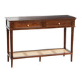 Console en bois d'acacia avec étagère en rotin
