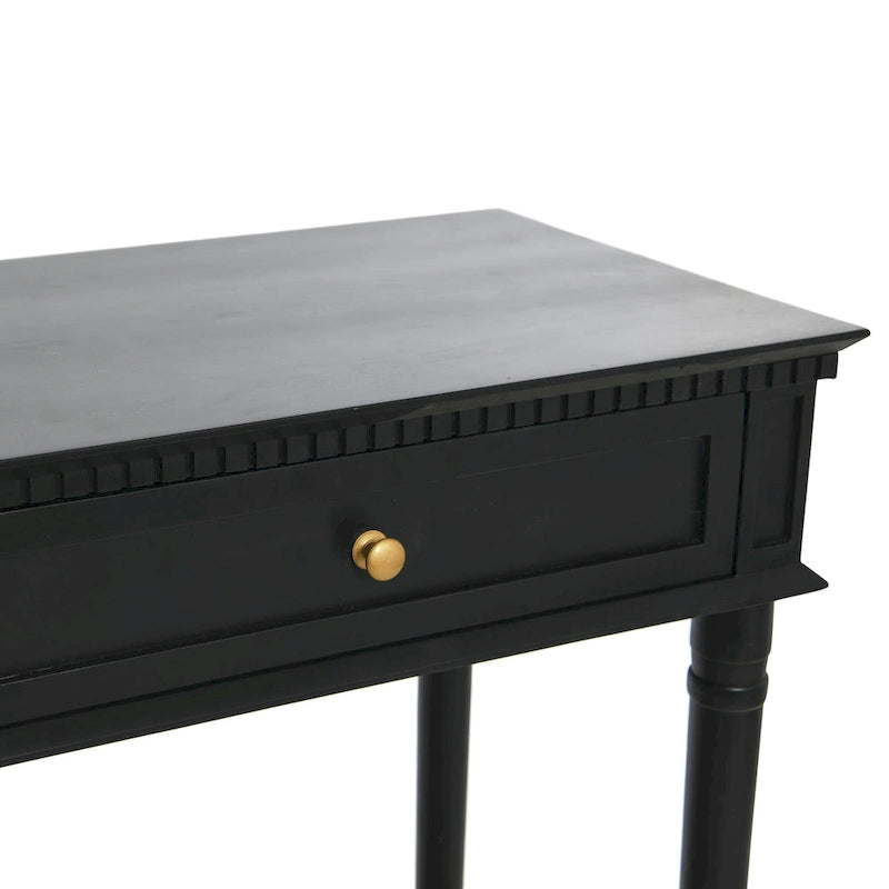Console en bois d'acacia avec étagère en rotin