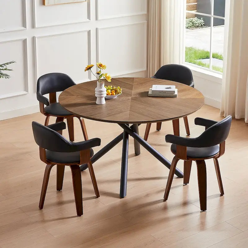 Table à manger ronde en noyer noir avec pied en croix pour cuisine, salle à manger