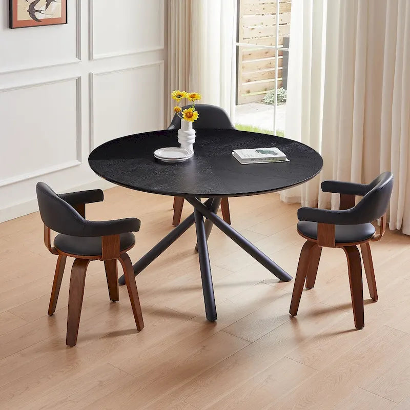 Table à manger ronde en noyer noir avec pied en croix pour cuisine, salle à manger