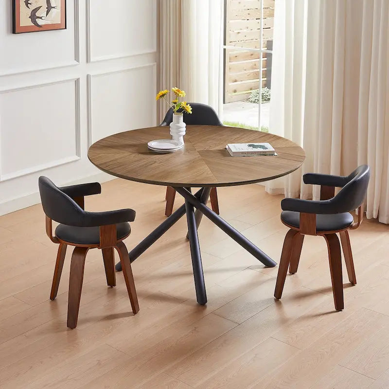 Table à manger ronde en noyer noir avec pied en croix pour cuisine, salle à manger