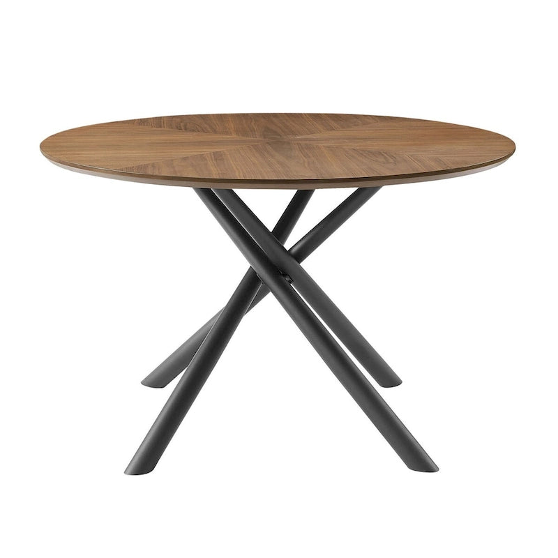 Table à manger ronde en noyer noir avec pied en croix pour cuisine, salle à manger