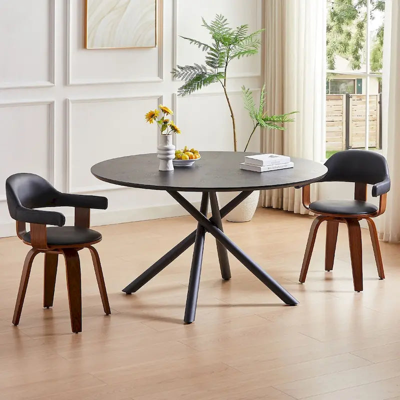 Table à manger ronde en noyer noir avec pied en croix pour cuisine, salle à manger