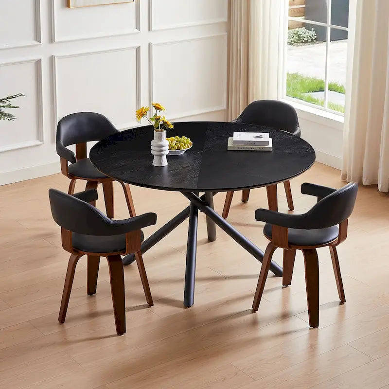 Table à manger ronde en noyer noir avec pied en croix pour cuisine, salle à manger