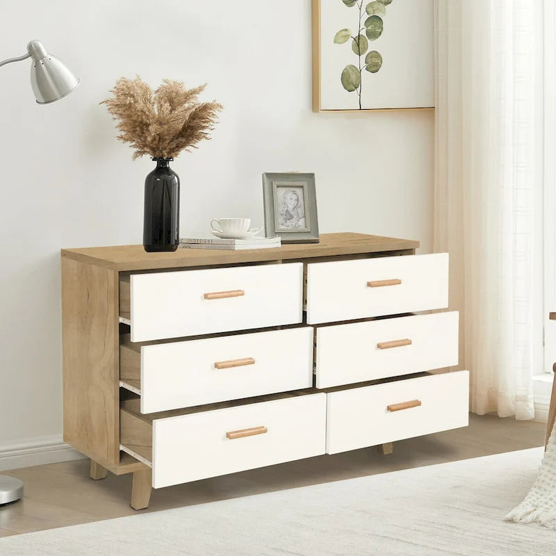 Commode tiroirs en bois massif, meuble de rangement, chêne blanc moderne