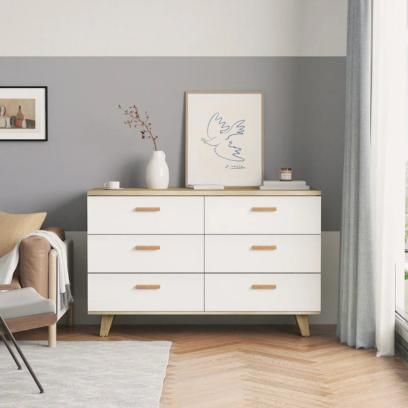 Commode tiroirs en bois massif, meuble de rangement, chêne blanc moderne