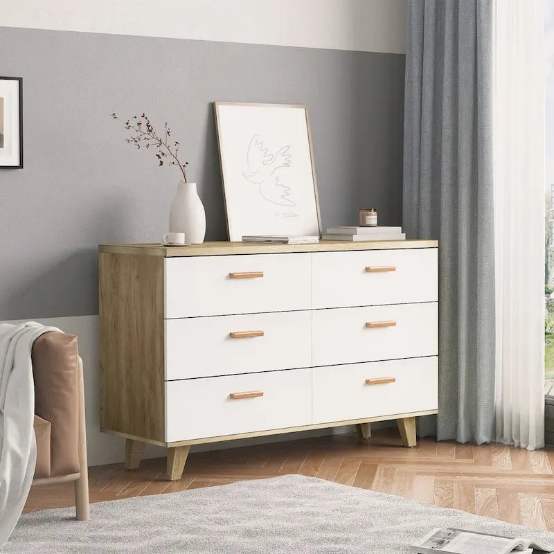 Commode tiroirs en bois massif, meuble de rangement, chêne blanc moderne