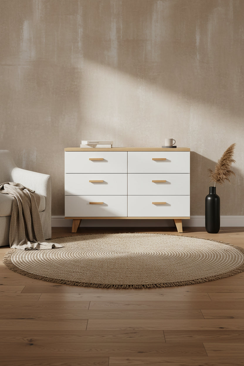 Commode tiroirs en bois massif, meuble de rangement, chêne blanc moderne