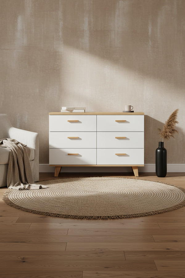 Commode tiroirs en bois massif, meuble de rangement, chêne blanc moderne