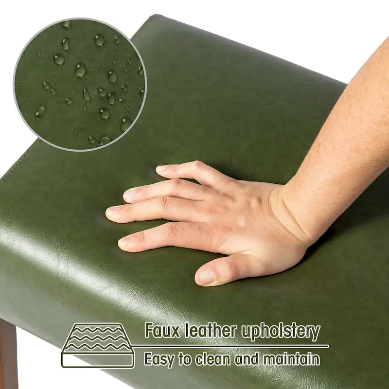 Banc moderne en similicuir de 42,25 po avec pieds en hévéa de couleur noyer