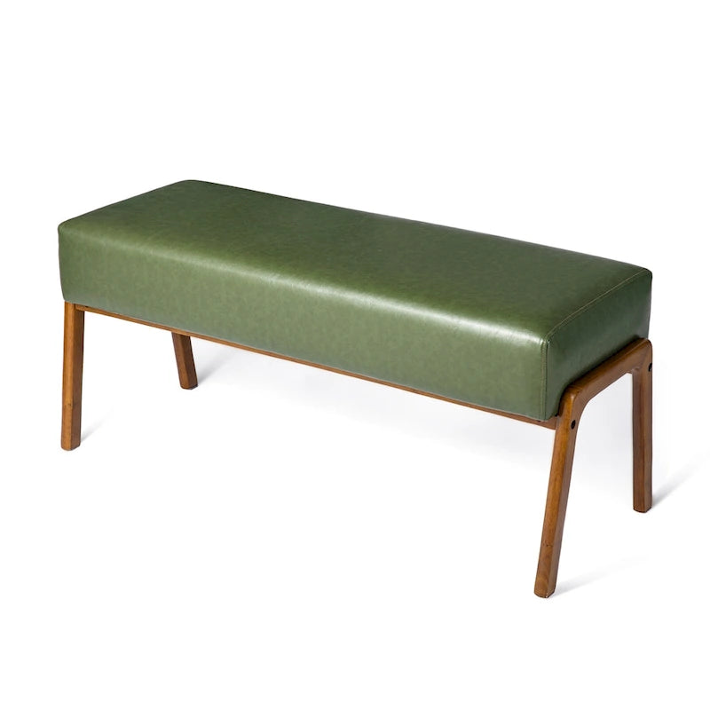 Banc moderne en similicuir de 42,25 po avec pieds en hévéa de couleur noyer