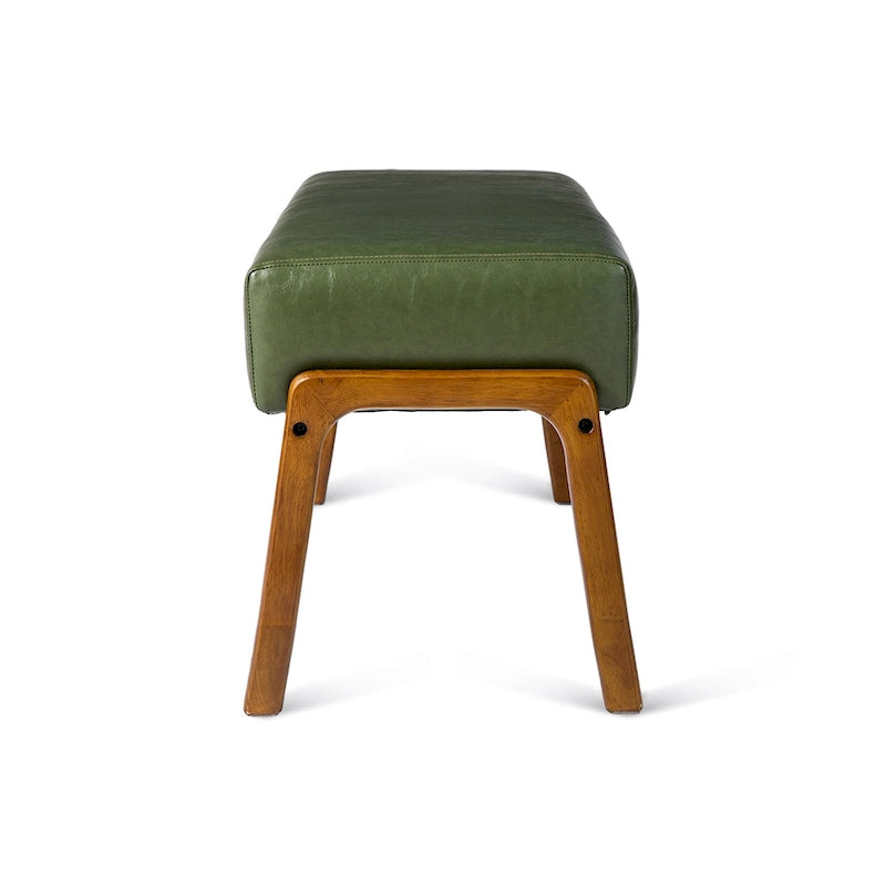Banc moderne en similicuir de 42,25 po avec pieds en hévéa de couleur noyer