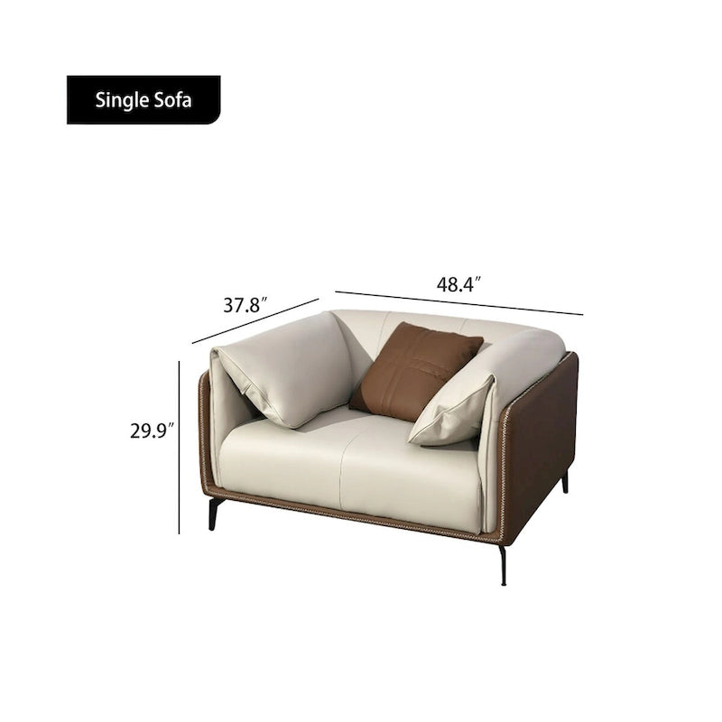 Canapé en similicuir avec accoudoirs rembourrés et coussins réversibles - une place