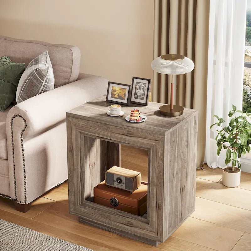Table d'appoint rectangulaire de style rustique de 23,62 pouces pour salon, table de chevet