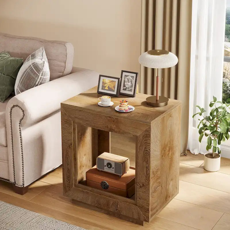 Table d'appoint rectangulaire de style rustique de 23,62 pouces pour salon, table de chevet